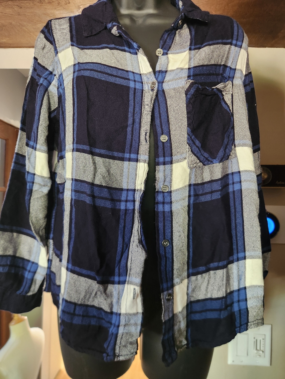 Cotton On Women's Navy, Blue & White Plaid Button-Down Shirt